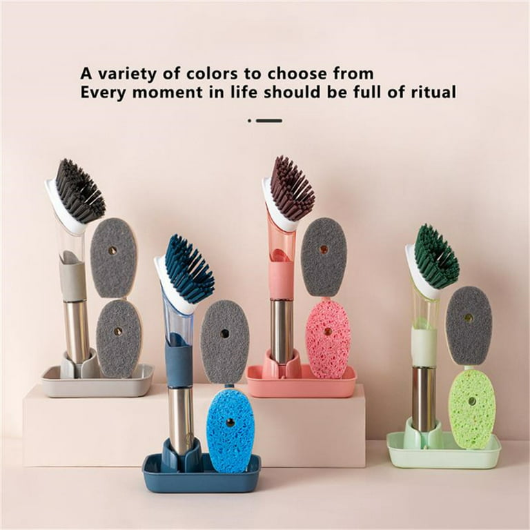 Dish Brush Set with Storage Holder, 4-In-1 Kitchen Cleaning Brush Set with  2 Int
