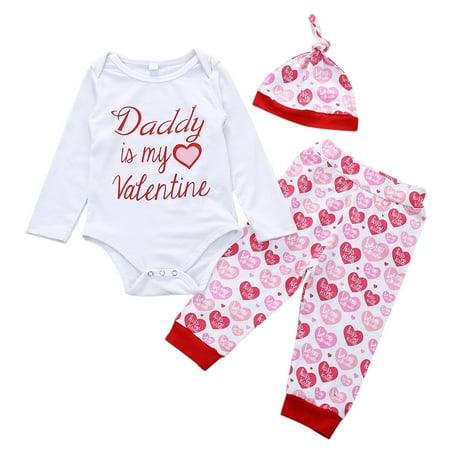 

baby girl clothes Valentine S Day Long Sleeve Hearts Printed Romper Bodysuit Pants Hats Outfits