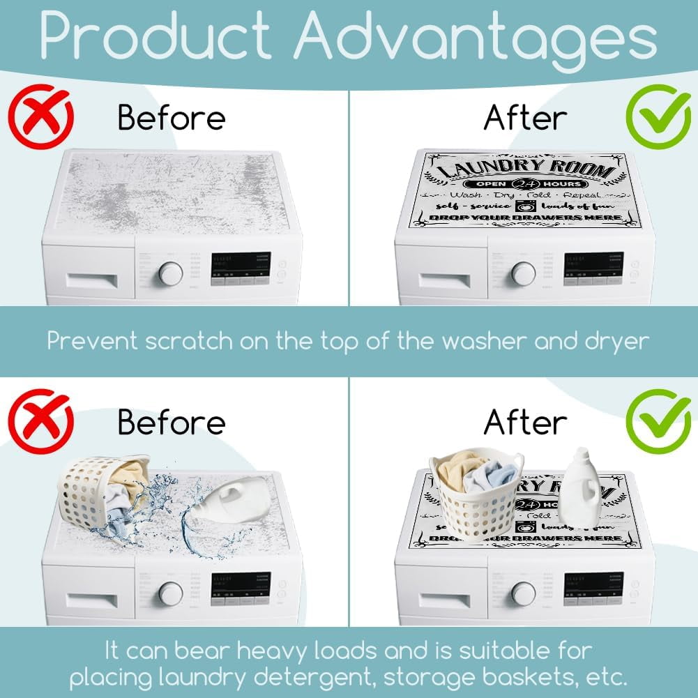 Retro Laundry Room Washer Dryer Dust Cover 23.6×19.7inch Text Washing Machine Top Protector Pads Non Slip Washing Machine Top Covers