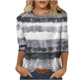 thumbnail image 2 of Cagogo Summer Tops 3/4 Sleeve Round Neck T Shirt for Women Under $5 Plus Size Striped Color Block Tshirts Business Work White Shirt Clothes Mother Day Gifts, 2 of 5