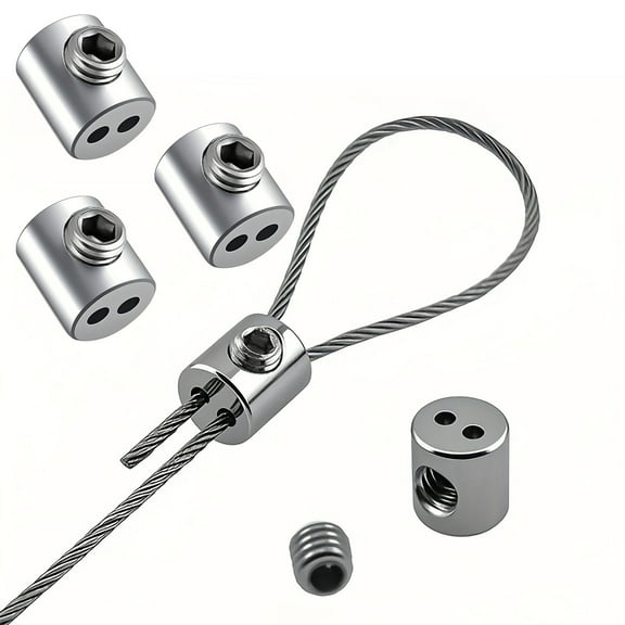 LAJFDIA 3PCS Stainless Steel And Brass Faucet Lock Wire Rope Clamp Fastener For Home Supermarket Garden Yard 2mm Hole Wire Rope Clips Set