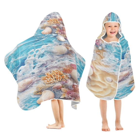 YAZAOO Towels Kids Hooded Beach Towel Seashells Beach Art Pool Bath Towel Soft