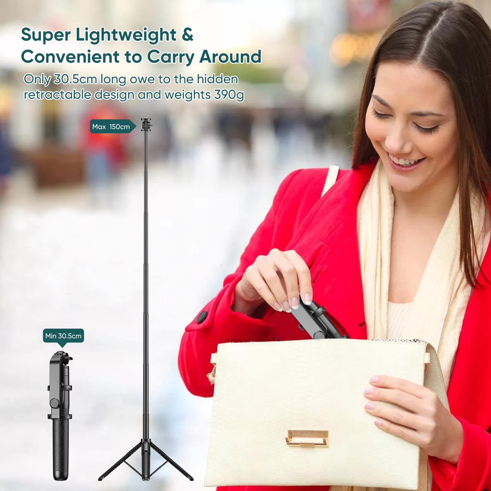 Apexel 1.5m Foldable Phone Tripod Extended Selfie Stick Portable iPhone Selfie Stick 360° Adjustable Stand For iPhone Android
