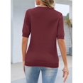 thumbnail image 3 of Top MEROKEETY para mujer, manga corta, cuello en V, de verano, color vino, 3 of 6