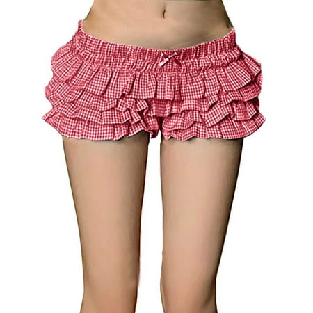 Womens Lounge Shorts Summer Lace Mini Skirt Low Rise Micro Skirt Asymmetrical Ruffle Hem Flared Lingerie Short Skirts High Waisted Trousers Women Red L