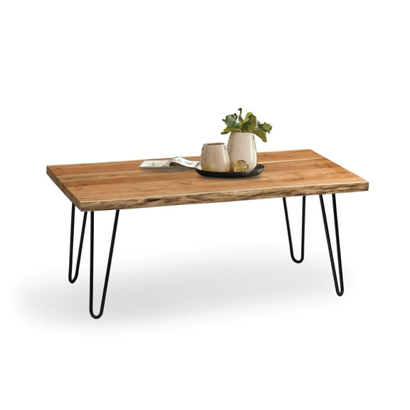 Alaterre Furniture Hairpin Natural Live Edge 48" Wood with Metal Large Coffee Table, Natural
