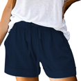 thumbnail image 2 of Blue Women's Shorts, Linen Shorts For Women Casual Summer Shorts Plus Size High Waisted Loose Fit Drawstring Short Pants With Pockets,Women's Shorts L, 2 of 4