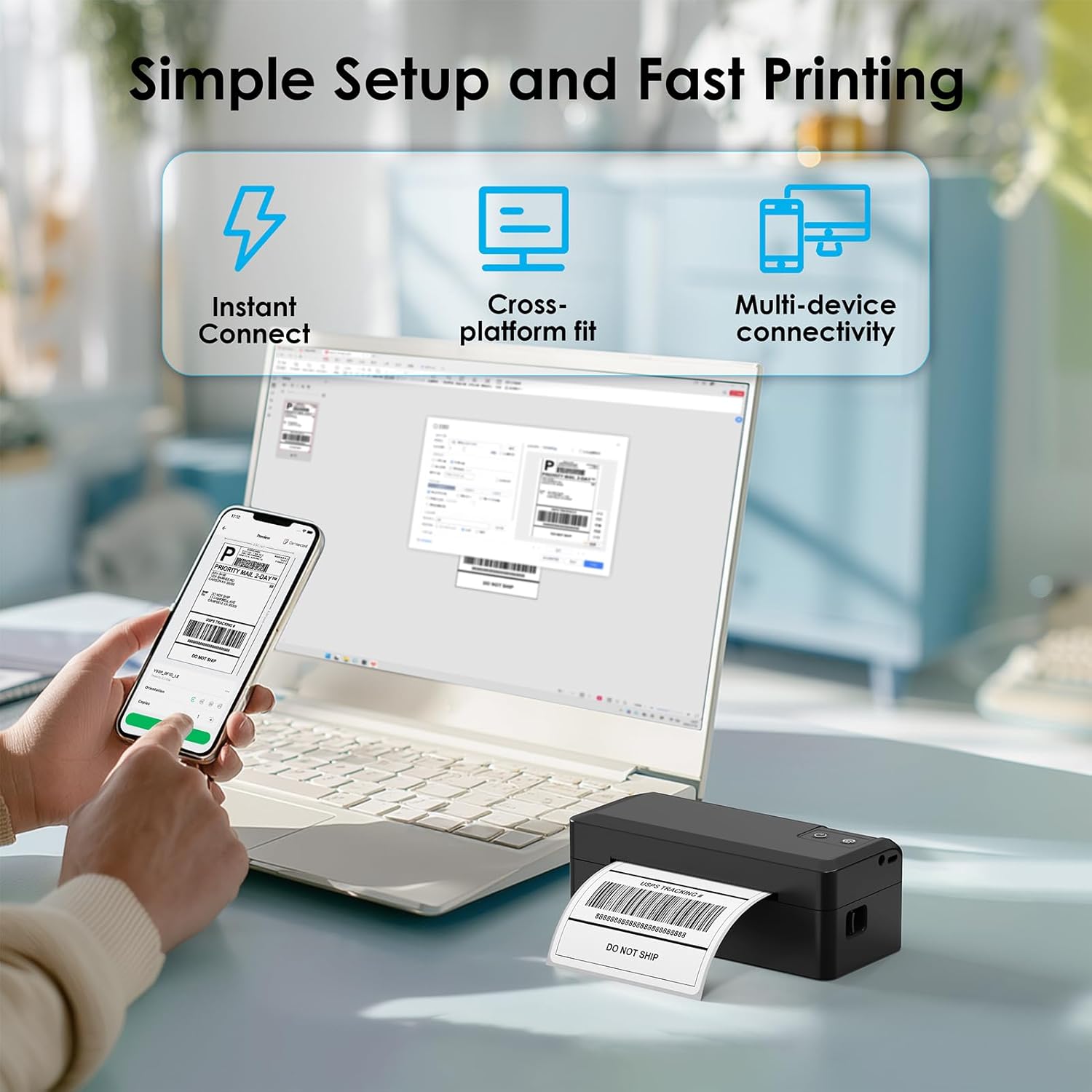 Shipping Thermal Label Printer, 4x6 Portable Label Printer, Bluetooth Label Maker for Small Business, Support iPhone,Android,Windows,Mac,Chromebook,Works with USPS, Etsy,Shopify&More, Black