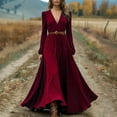 thumbnail image 3 of Women's Casual Dress Long Sleeve V-Neck Western Style Loose Fit Midi Dress for Spring Fall Daily,Wine,L, 3 of 5