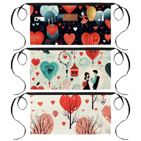 

Waitress Aprons for Servers 3 Pockets Waist Apron Happy Valentine s Day Love Heart Server Waitress Short Apron for Men Women 3 Pieces Chef Kitchen Half Apron