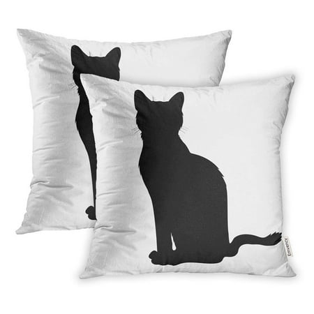 CMFUN Shadow Black Sit Cat Silhouette Graphic Halloween Activity Animal Clip Domestic Pillowcase Cushion Cover 20x20 inch, Set of 2
