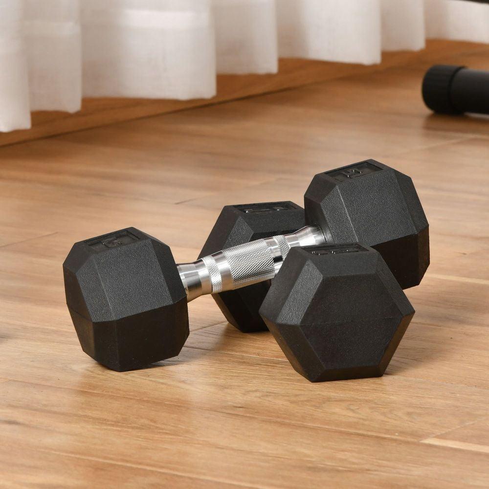 15 lbs Hex Dumbbells Set of 2, Rubber Coated Free Weights with Non-Slip Handles, Anti-Roll Hand Weights for Home Gym Workouts