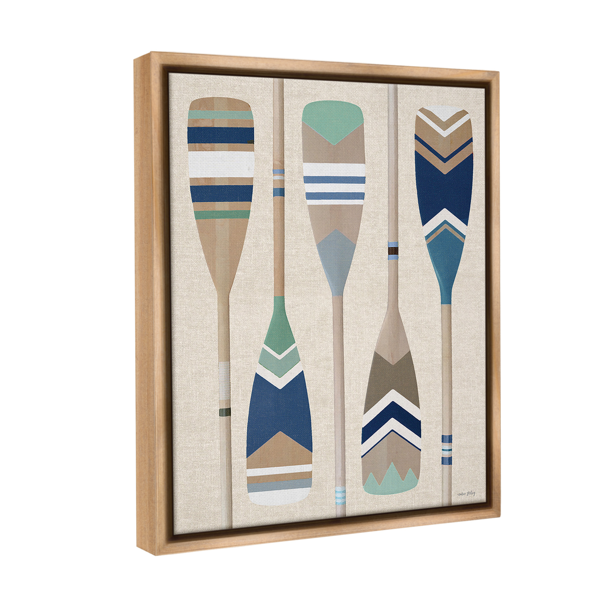 Stupell Industries Striped Boating Oars Nature Painting Brown Floater Framed Canvas Art Print Wall Art, 17 x 21