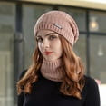 thumbnail image 3 of 1 Set Unisex Knitted Hat Scarf Fashion Pattern Brimless Solid Color Beanies Hat Autumn Winter Stretchy Knitting Cap for Riding, 3 of 10