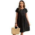 thumbnail image 6 of Womens Summer Midi Dress Casual Short Sleeve Cotton Linen Dress Flowly Beach Tunic Sundresses with Pockets 2025 2XL black, 6 of 6