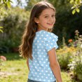 thumbnail image 5 of Dwellite Girls' V-Neck T-Shirts 3-13 Years Short Sleeve Cute Summer Tee Shirts Baggy Plain Soft Tops Light Blue 120, 5 of 6