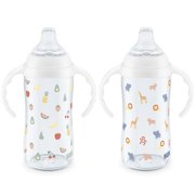 NUK Learner Cup, 8+ Months, Fun Fruits and Animals 10 Oz, Pack of 2, BPA-Free, Soft Spout, Spill Proof Sippy Cup