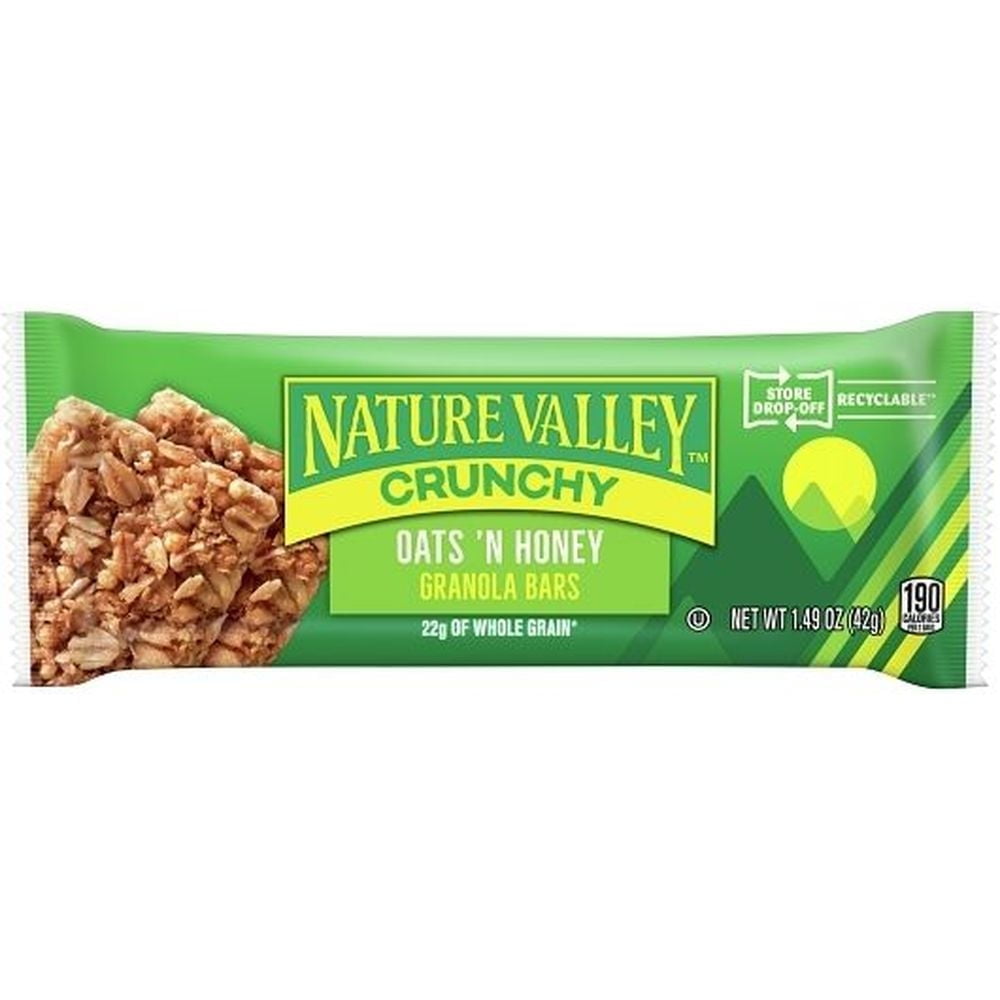 Nature Valley Crunchy Granola Bars Oats 'n Honey – 49 Pouches (98 Bars) | Whole Grain Snack Bars