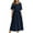 Dark Blue independence day dresses for women, variant on Dianli Dresses for Women Round Neck Elbow-Length Maxi Solid Summer Dresses Loose Fitting Fashion Casual Empire Waist Pleated Swing Cotton Linen Dress Black l