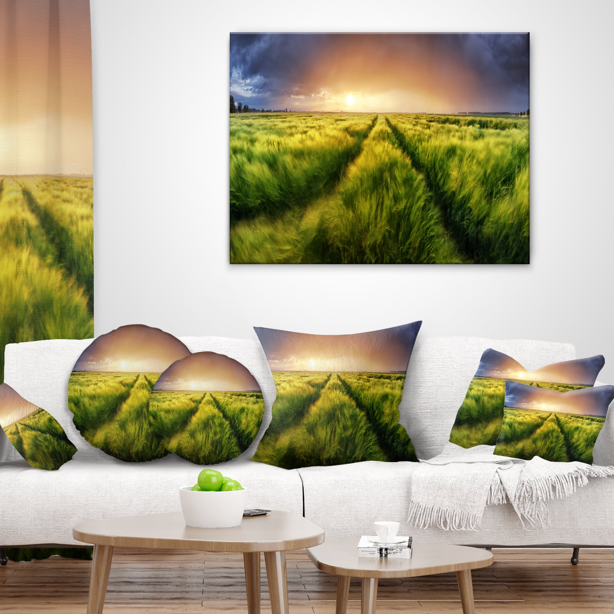 Designart Storm and Light on Meadow - Landscape Printed Throw Pillow - 18x18