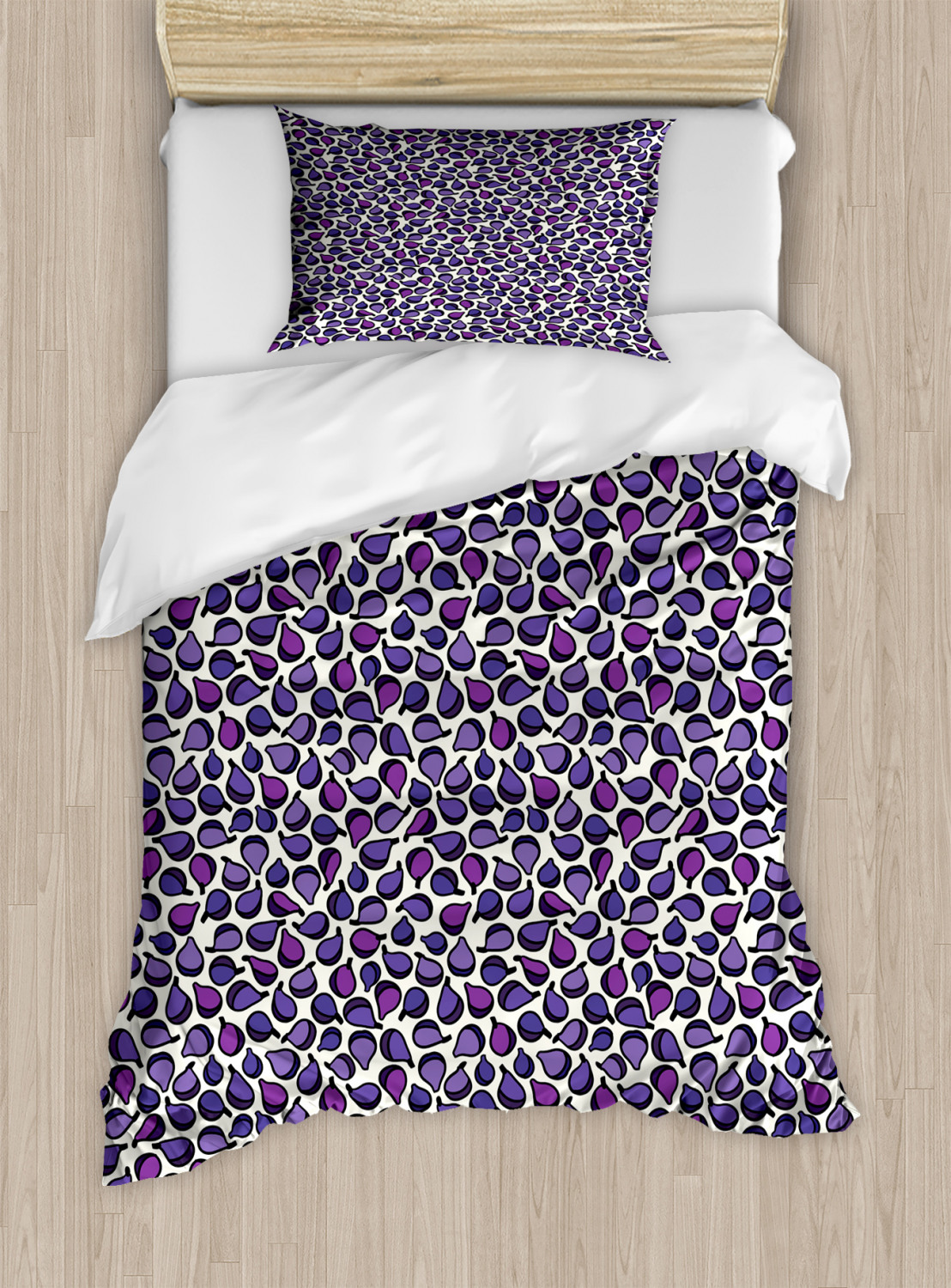 Fruit Duvet Cover Set Twin Size, Pattern with Abstract Figs in Purple