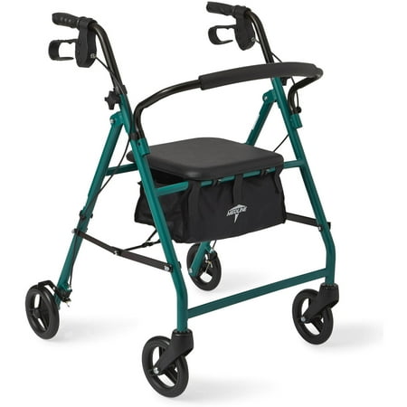 Medline Steel Rollator Walker, Folding Rolling Walker, 350 lb. Weight Capacity, 6" Wheels, Green