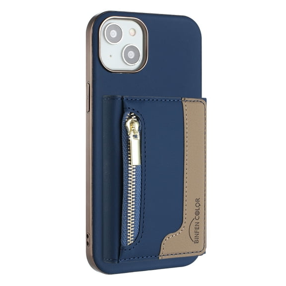 2 in 1 Detachable PU Leather Zipper Wallet Case Compatible with iPhone 13, RFID Blocking Magnetic Shockproof Protective Phone Cover Stand Card Holder, for iPhone 13, Darkblue