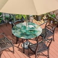 thumbnail image 7 of Round Outdoor Tablecloth with Umbrella Hole Green Marble Round Fitted Tablecloth Waterproof Umbrella Table Cloth with Zipper Patio Table Cover Elastic Outdoor Tables Cover, Fits 36"-44" Tables, 7 of 7