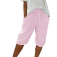thumbnail image 3 of Bermuda Shorts for Women Drawstring Elastic High Waisted Stripe and Gingham Wide Leg Beach Shorts with Pockets Featuring Relaxed Fit Cuts Pink M, 3 of 9