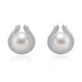 thumbnail image 1 of Aretes de plata .925 BELLAPLATA MF broquel Herraduras con perlas naturales y circonias brillantes, 1 of 2