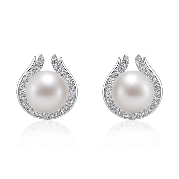 Aretes de plata .925 BELLAPLATA MF broquel Herraduras con perlas naturales y circonias brillantes