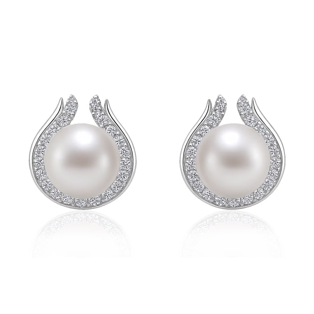 Aretes de plata .925 BELLAPLATA MF broquel Herraduras con perlas naturales y circonias brillantes