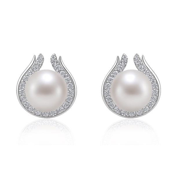 Aretes de plata .925 BELLAPLATA MF broquel Herraduras con perlas naturales y circonias brillantes