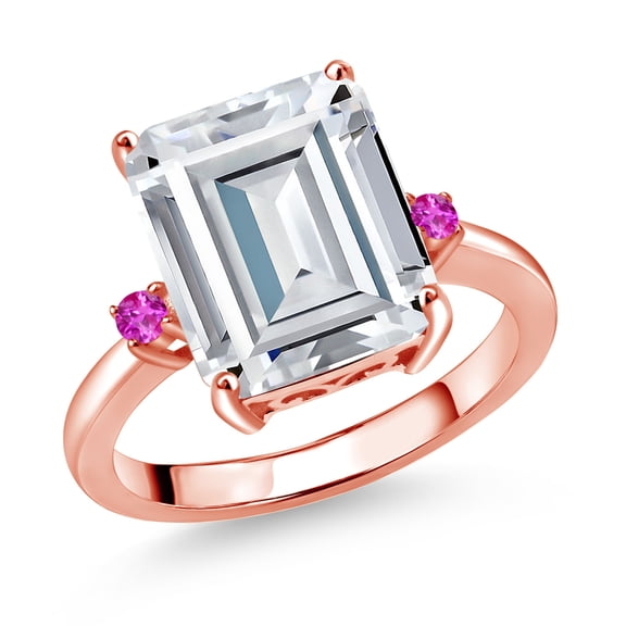 Gem Stone King 18K Rose Gold Plated Silver Pink Sapphire Ring Set with Moissanite (7.48 Cttw) (Size 8)