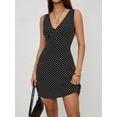 thumbnail image 4 of Women's Polka Dots V Neck Tank Dress Sleeveless Summer A Line Dresses Mini Dress Black S, 4 of 10