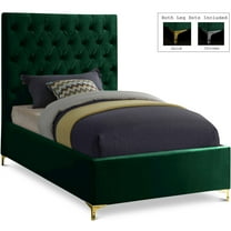 Meridian Furniture Cruz Solid Wood Tufted Velvet Twin Bed in Green