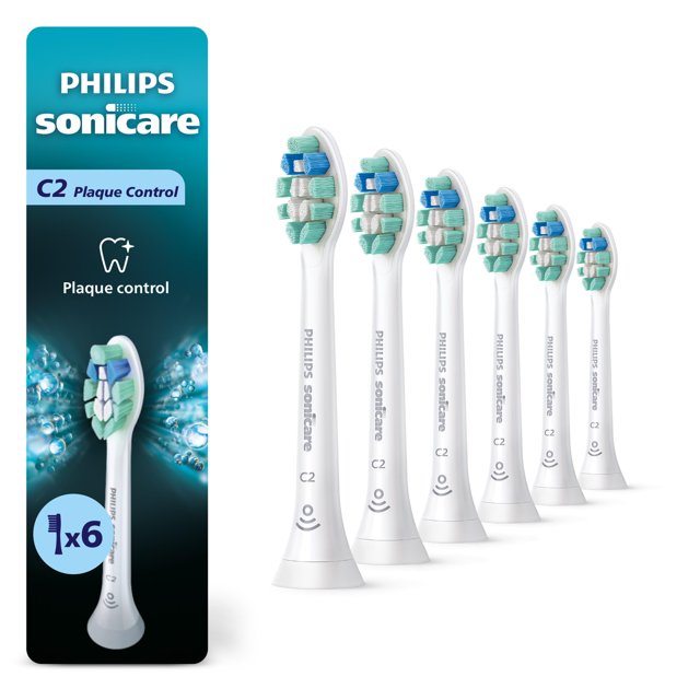 Philips Sonicare C2 Control de Placa - Repuestos Originales para Cepillo Eléctrico, Blanco, Paquete de 6 para Hasta 18 Meses, HX9026/77