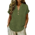 thumbnail image 2 of Hurxie Womens Puff Short Sleeve Sweater Tops Ruffle Henley Neck Spring Summer Pullover Dressy Casual Knit Shirts Green,XL, 2 of 7