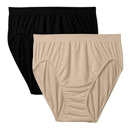 Bali Women`s Comfort Revolution Microfiber Seamless Hi Cut Panty (Pack of 2) (1 Black / 1 Nude)