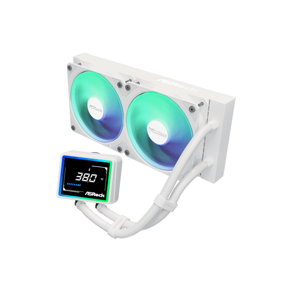 ASRock AIO Challenger White 240 Digital 27mm radiator, 3" Digital Display w/ ARGB, ARGB Hub-lighting fan, white version