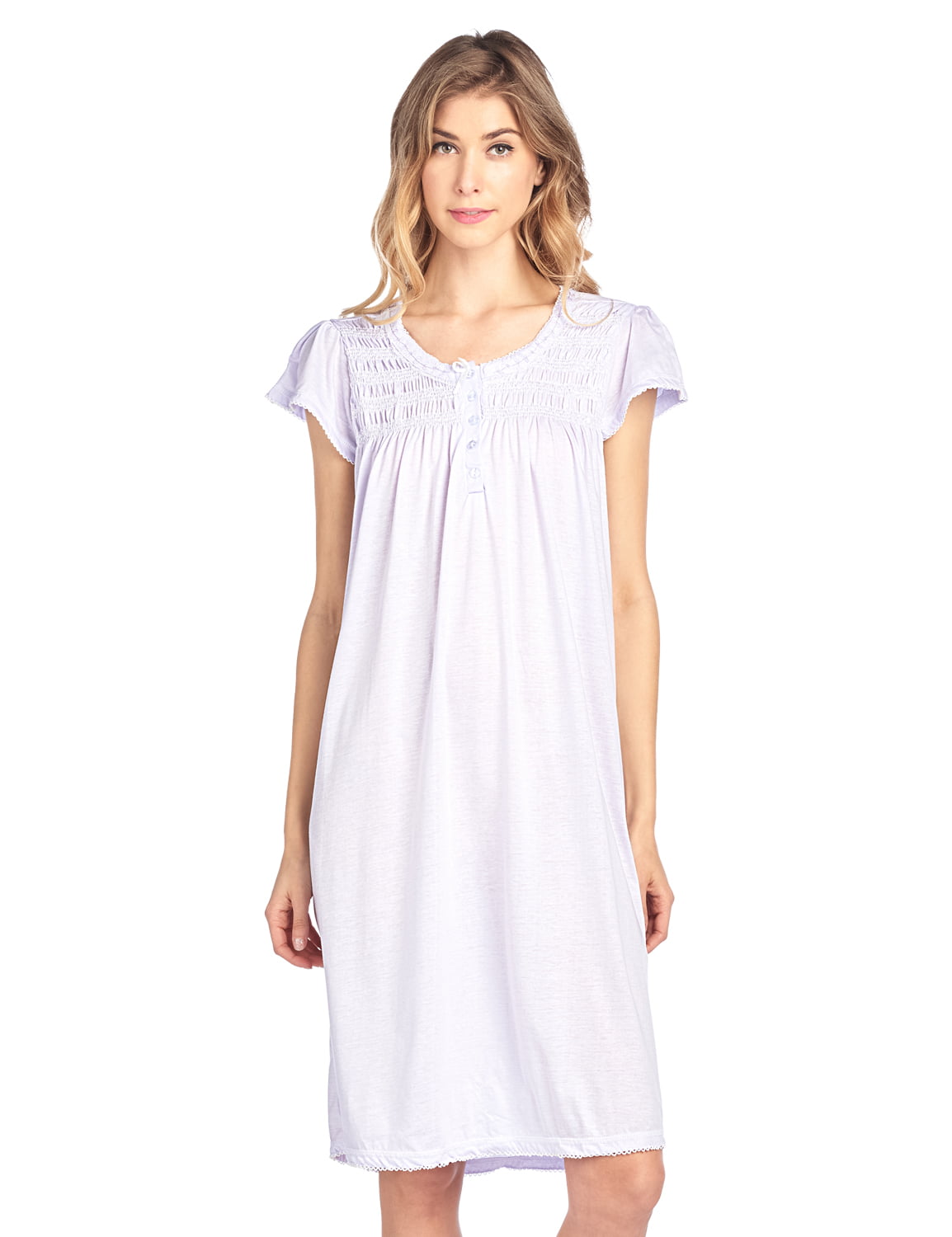 4X Casual Nights Women's Smocked Lace Short Sleeve Nightgown Purple