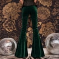 thumbnail image 4 of Womens Velvet Bell Bottom Pants Flared Leg High Waist Trousers Glitter Print Retro Style Trousers for Parties Events Green L, 4 of 7