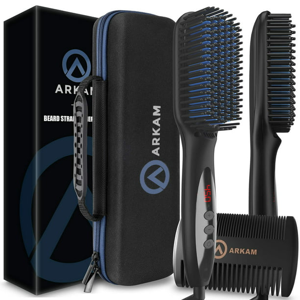 Arkam Deluxe Beard Straightener for Men - Ionic Beard Straightening Comb,  Anti-Scald Feature, Portable, Premium Travel Case & Beard Comb Included -  