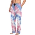 thumbnail image 5 of Men's Pajama Pants with Pockets Sleepwear Lounge Pants Stretch Casual Tie Dye 2 Tone Pink Blue 21, 5 of 7
