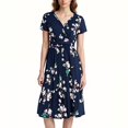 thumbnail image 1 of WILLBEST Vestidos de Mujer Vestido de Verano Nuevo para Mujer Vestido Estampado con Cuello En V Cruzado En El Pecho Vestido de Manga Corta con Bolsillos Falda Media Mediana​​, 1 of 3