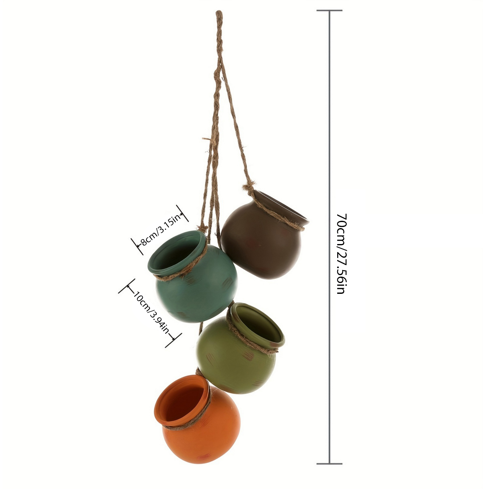 Hanging Ceramic Planters, Mini Wall Mount Flower Pots with Jute Rope for Succulents, Boho Indoor Outdoor Home Decor, Set of 4 Small Plant Pots