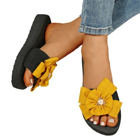 

sandals for Women Slippers For Women Ladies Summer Bohemian Bow Flowers Decoration Sandals Open Toe Beach Slippers Casual Shoes EVA Dress Sandals for Women Orange