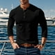 thumbnail image 1 of pstuiky manga larga para hombre, Camiseta de pana con botones, cuello redondo y manga larga de color liso para hombre Tops casuales para hombres s, 1 of 8