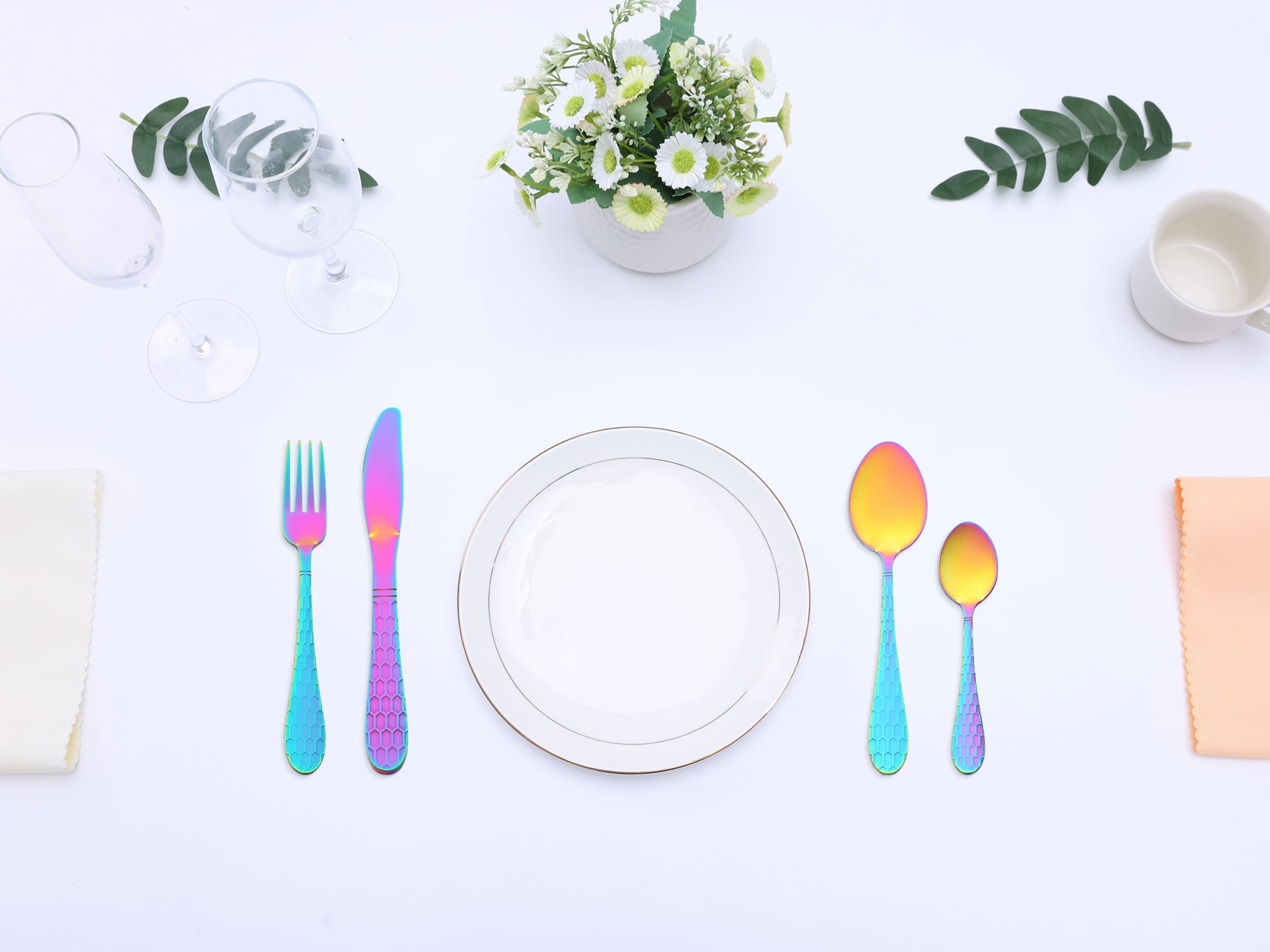 Unique Bargains 16 Pieces Stainless Steel Flatware Set Colorful