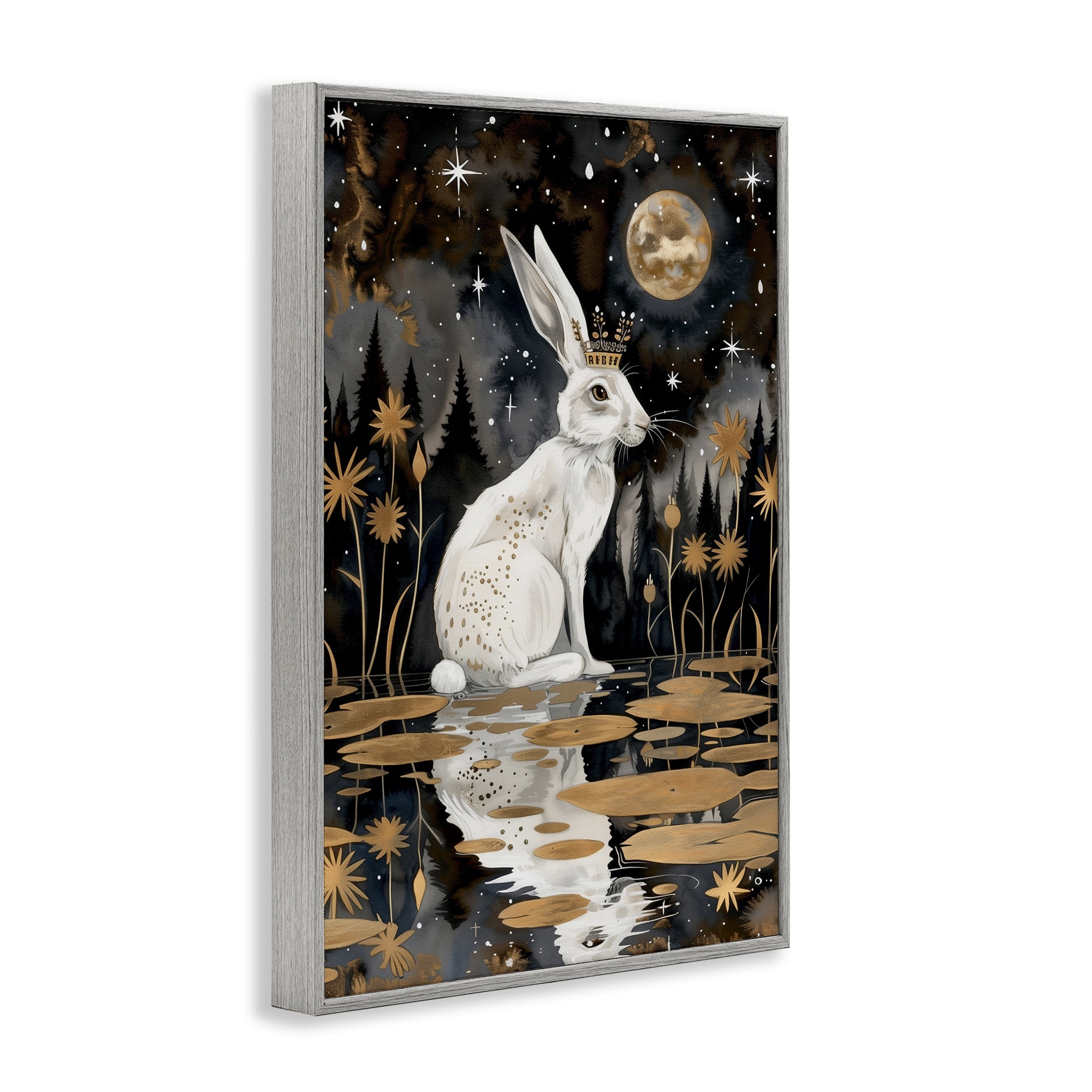 Stupell Industries Regal Rabbit Moonlight Animals & Insects Painting Gray Framed Art Print Wall Art, 20 x 30
